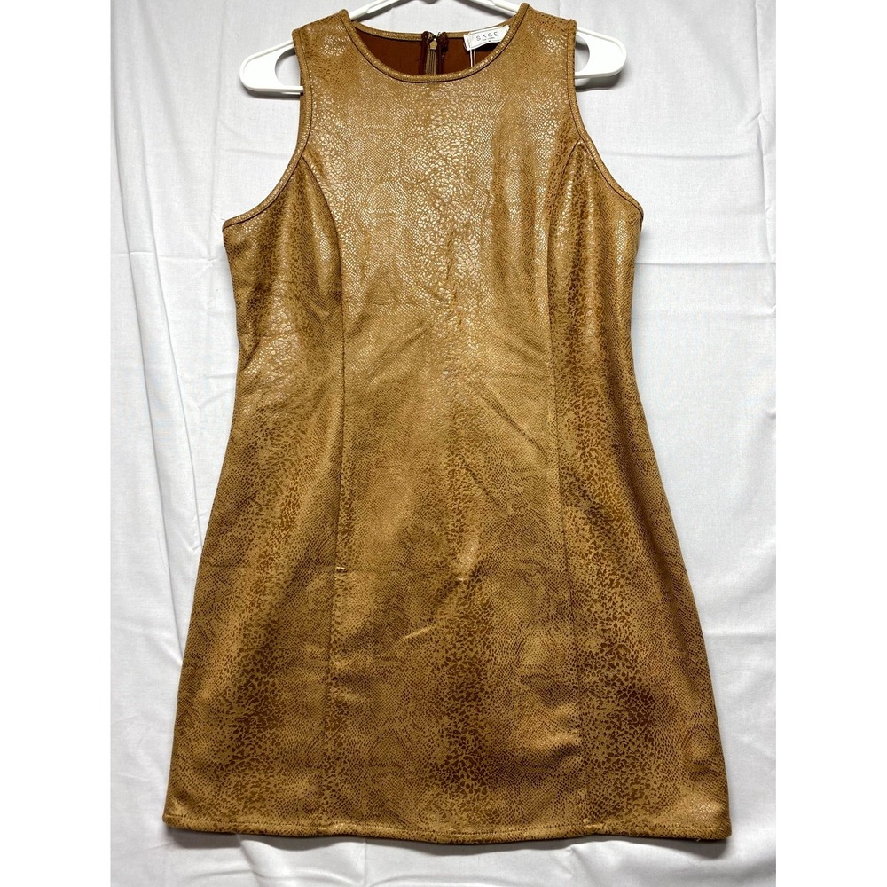 Sage The Label Mini Dress Womens M Socialite Camel Snakeskin Sleeveless Back Zip